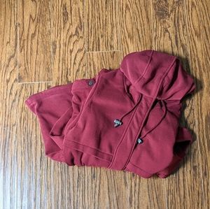 Cinched-waist burgundy sweatshirt jacket